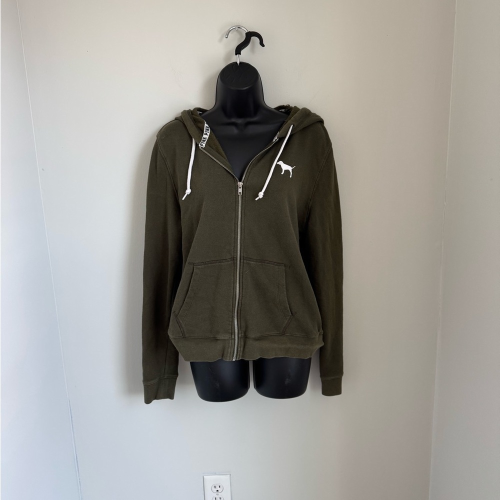 VS Pink Green Zip Up Hoodie Size L